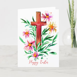 Aquarellkreuz und Blumen benutzerdefiniertes Oster Feiertagskarte