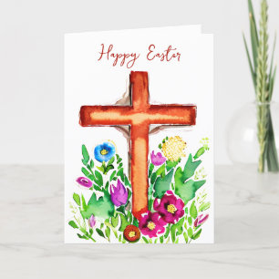 Aquarellkreuz und rosa Blumen benutzerdefiniertes Feiertagskarte