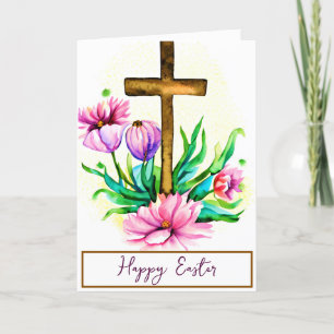 Aquarellkreuz und rosa Lotus individuell Oster Feiertagskarte