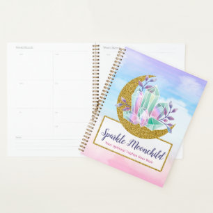 Aquarellkristalle und Gold Crescent Moon Boutique Planer