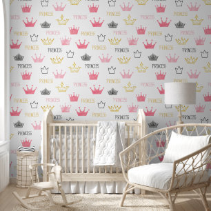 Aquarellkronen Pink Little Princess Kinderzimmer Tapete