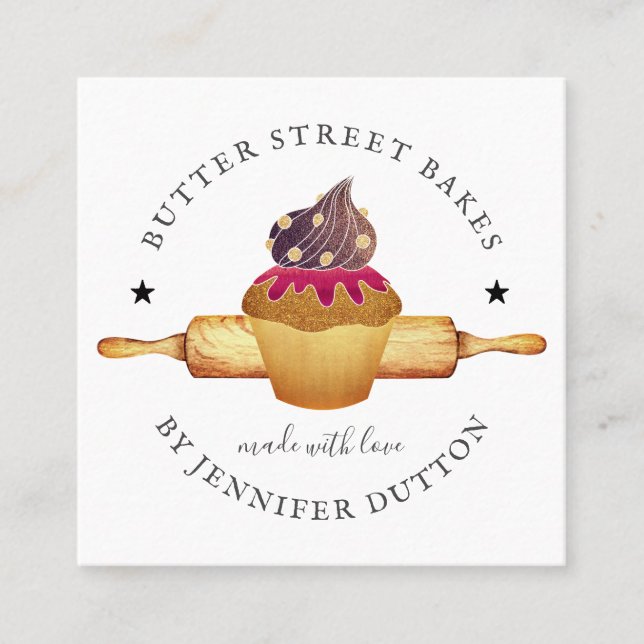 Aquarellkuchen Button Baker Konditorei Koch S Quadratische Visitenkarte (Vorderseite)