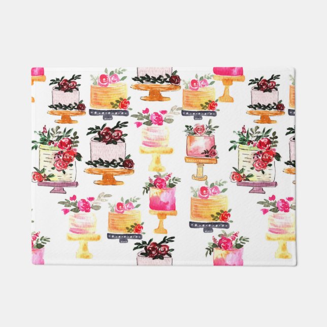 Aquarellkuchen mit Blume Fußmatte (Vorderseite)