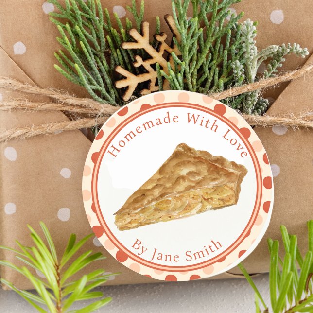 Aquarellkuchen Rustikale hausgemachte Runder Aufkleber (Decorate your food gifts with this lovely watercolor apple pie illustration!)
