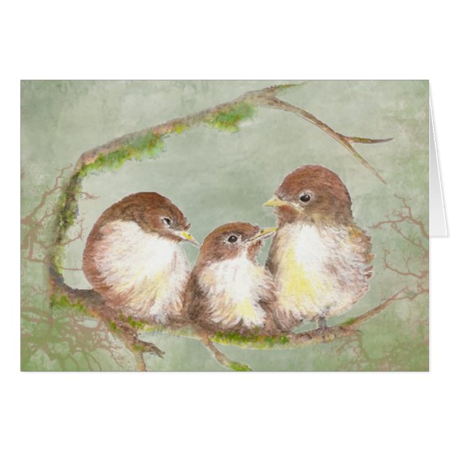 Aquarellkuddel-Sparrow-Vogelfamilie (Vorderseite (Horizontal))