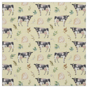 Aquarellkuh Farm Gelbes Gingham Baby Kinderzimmer Stoff