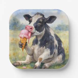 Aquarellkühe an Eiscreme Pappteller