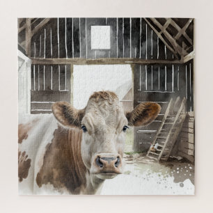 Aquarellkühe Hereford in Barn Puzzle