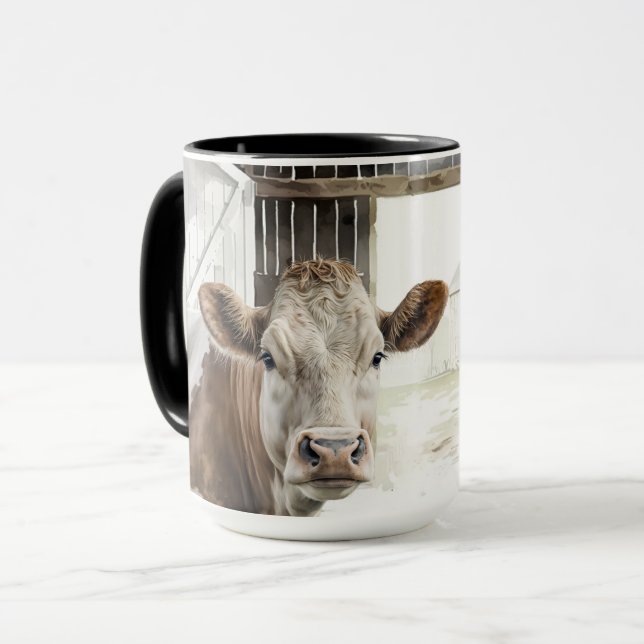 Aquarellkühe Hereford in Barn Tasse (Vorderseite Links)