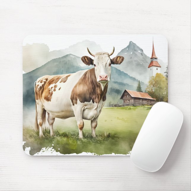Aquarellkühe im Bergtal Mousepad (Mit Mouse)