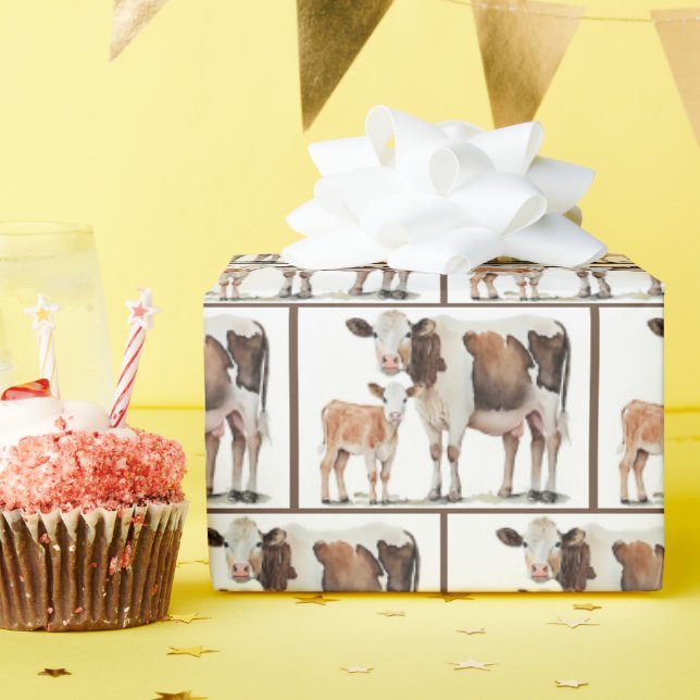 Aquarellkühe mit Kalb Geschenkpapier (Geburtstagsparty)