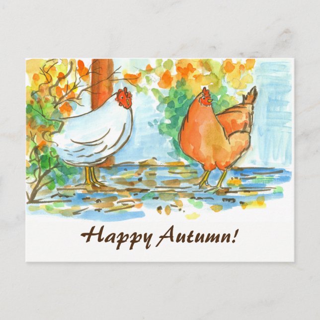 Aquarellküken - glücklicher Herbst Postkarte (Vorderseite)