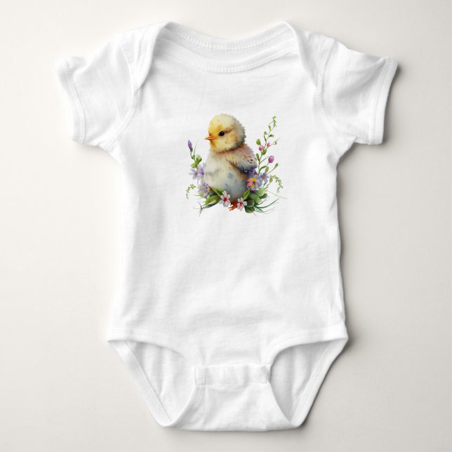 Aquarellküken mit Blume Baby Strampler (Vorderseite)