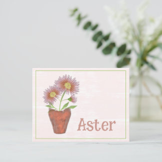 Aquarellkunst Aster-Blume September Geburtstag Postkarte