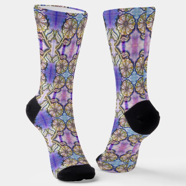 Aquarellkunst auf blau Blume Socken (Gewinkelt)
