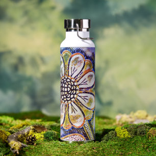 Aquarellkunst auf blau Blume Trinkflasche
