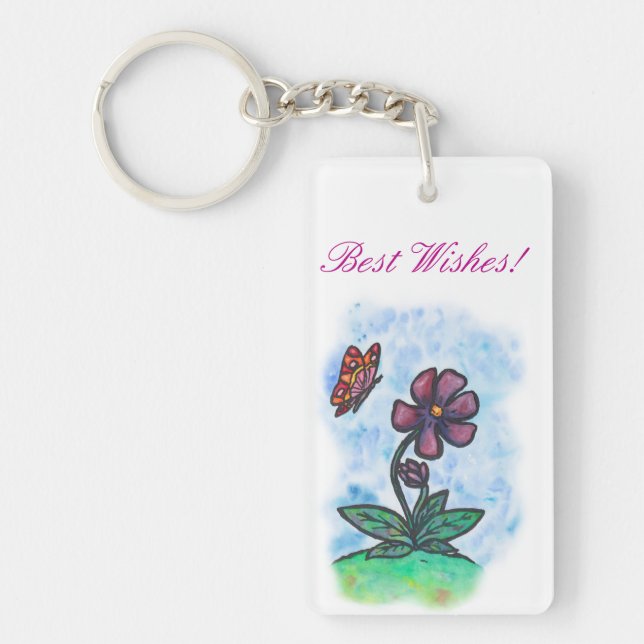 Aquarellkunst Blume mit Schmetterling Schlüsselanhänger (Vorderseite)