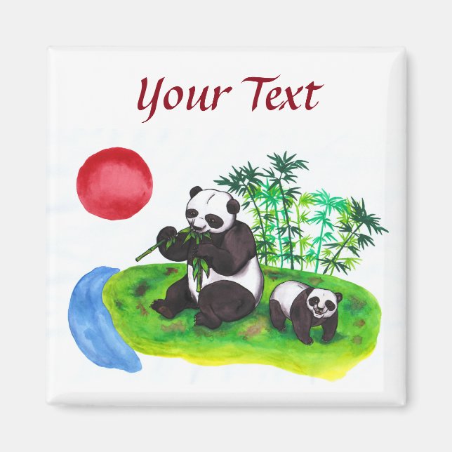 Aquarellkunst Chinesische Panda-Mutter und ihr Kin Magnet (Vorne)