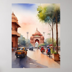Aquarellkunst Delhi Poster