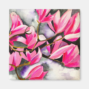 Aquarellkunst der rosa Magnolie Magnet