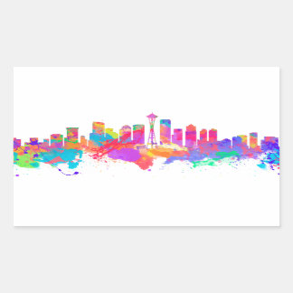 Aquarellkunst der Skyline von Seattle USA Rechteckiger Aufkleber