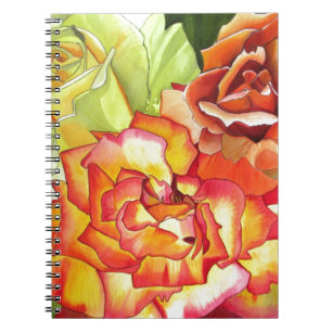 Aquarellkunst in Orangen- und Gelbrosen Notizblock