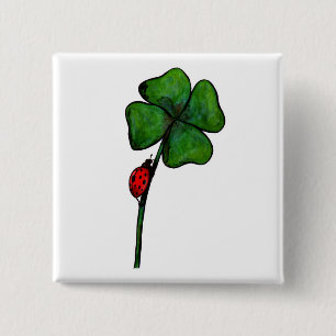 Aquarellkunst Ladybird vierblättriges Kleeblatt Button