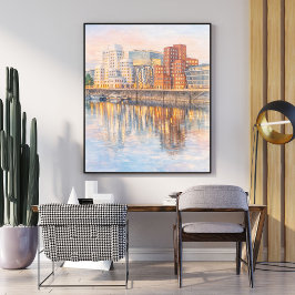 Aquarellkunst – Moderne Stadtreflexion bei Sonnenu Poster