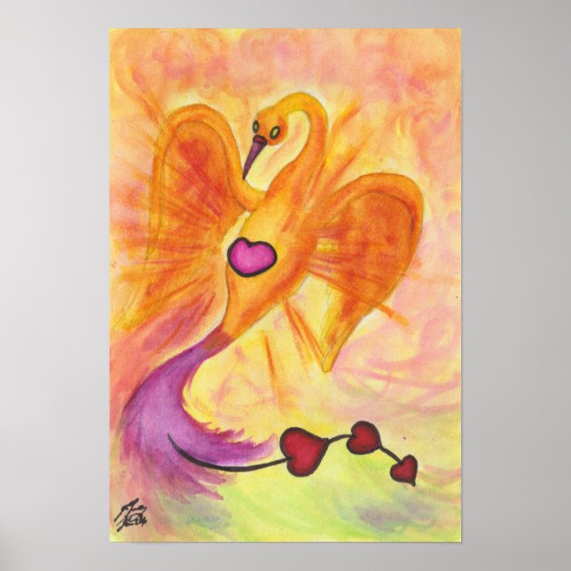 Aquarellkunst Phoenixherzen Liebe Symbol Freiheit Poster (Vorne)