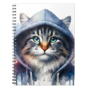 Aquarellkunst Tabby Katze im Hoodie-Spritzer Notizblock