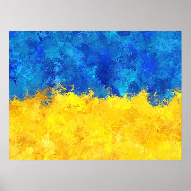 Aquarellkunst ukrainische Flagge Poster (Vorne)