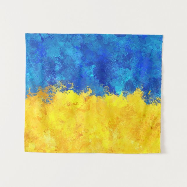 Aquarellkunst ukrainische Flagge  Wandteppich (Vorderseite (Horizontal))