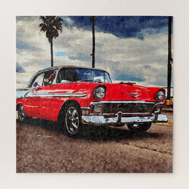 Aquarellkunst von 1956 Chevrolet Bel Air Puzzle (Vertikal)