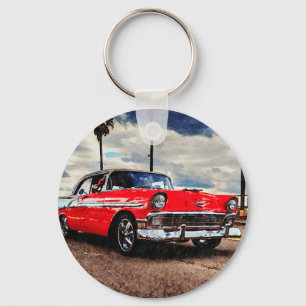 Aquarellkunst von 1956 Chevrolet Bel Air Schlüsselanhänger