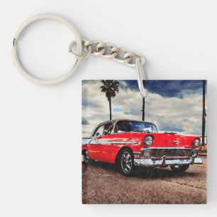 Aquarellkunst von 1956 Chevrolet Bel Air Schlüsselanhänger