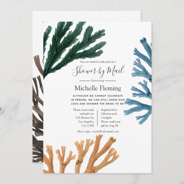 Aquarellkur Seetang Baby oder Brautparty per Post Einladung (Vorne/Hinten)