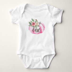 Aquarellkürbis Pink Gold Floral 1. Geburtstag Baby Strampler