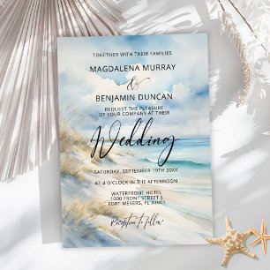Aquarellküste am Strand Hochzeit Einladung