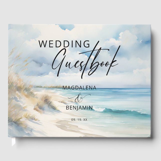 Aquarellküste am Strand Hochzeit Gästebuch (Vorderseite)
