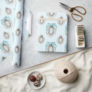 Aquarellküste Austern Blauer Bow Geschenkpapier