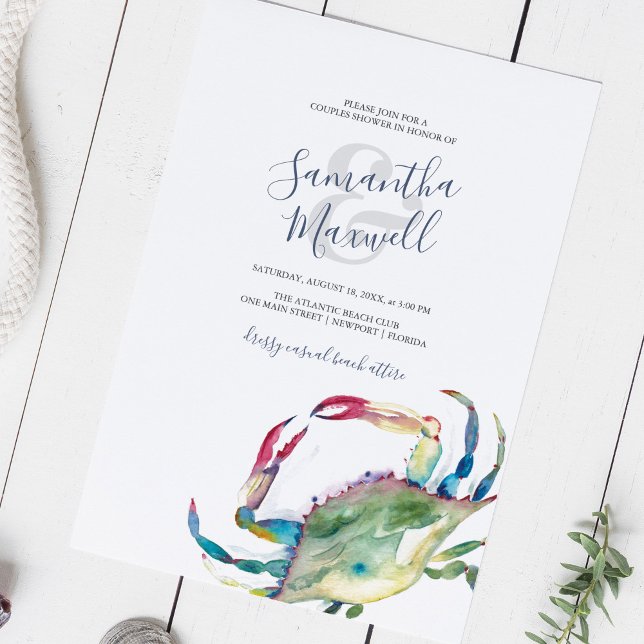 Aquarellküste Krabbenpaare Dusche (Couples shower invitations blue and green watercolor crab printable or printed )