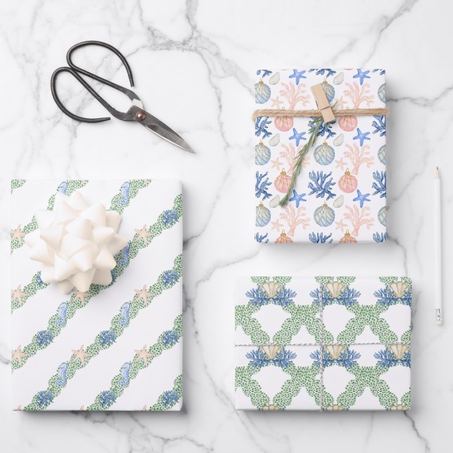 Aquarellküste Küste Weihnachtsgarten Geschenkpapier Set (Vorderseite)