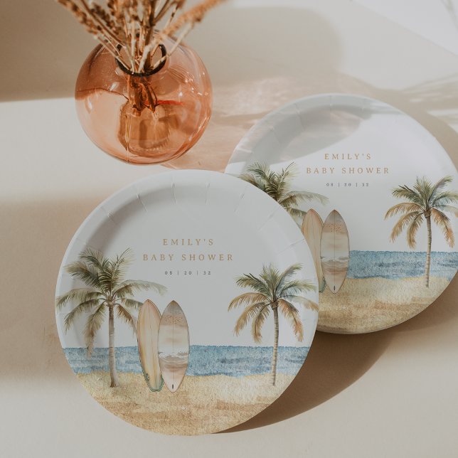 Aquarellküste Surf Kinderdusche Pappteller (Von Creator hochgeladen)