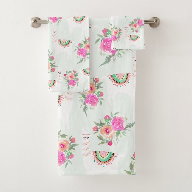 Aquarelllama auf Minze Badhandtuch Set (Insitu)