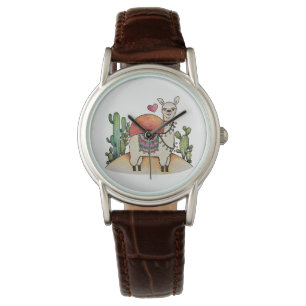 Aquarelllama mit Kakteen  Armbanduhr