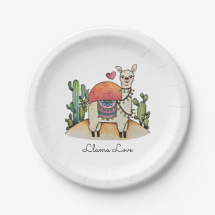 Aquarelllama mit Kakteen Pappteller