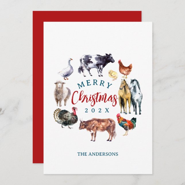 Aquarellland-Dekoration von Nutztieren Feiertagskarte (Vorne/Hinten)
