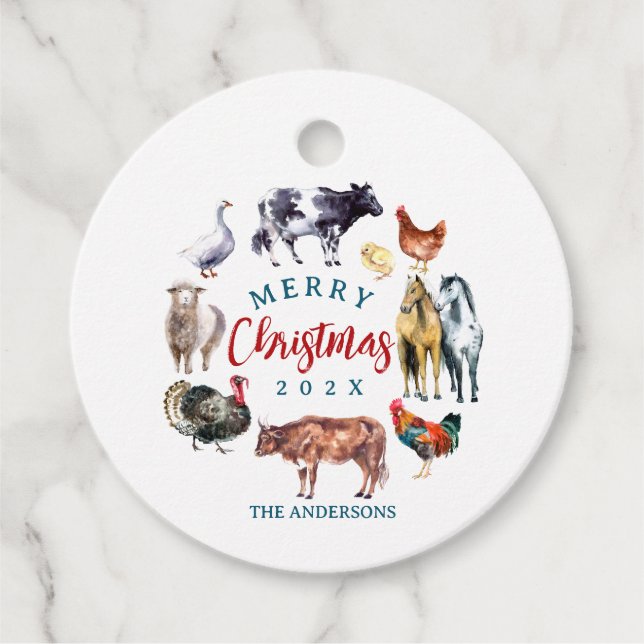 Aquarellland-Dekoration von Nutztieren Geschenkanhänger (Vorderseite)