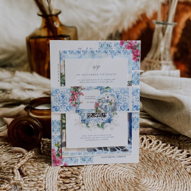 Aquarellland Griechenland | Hochzeitsmonogramm Einladungsbanderole (Von Creator hochgeladen)