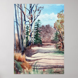 Aquarelllandschaft in Herbstfarben Spaziergang im  Poster